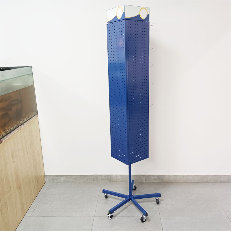 Floor rotating display stand, metal pegboard display rack