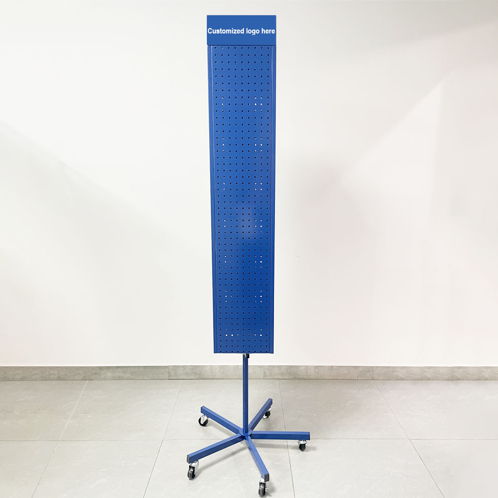 Floor rotating display stand, metal pegboard display rack