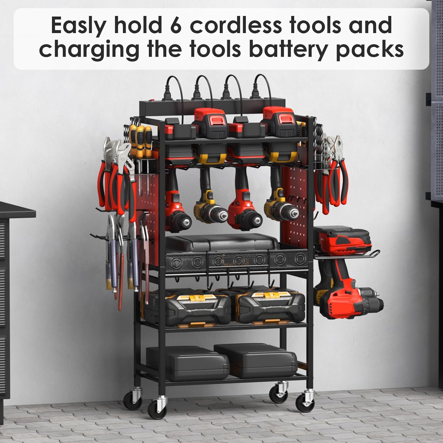 Mingtang Garage Power Tools Organizer Cart with Charging Station