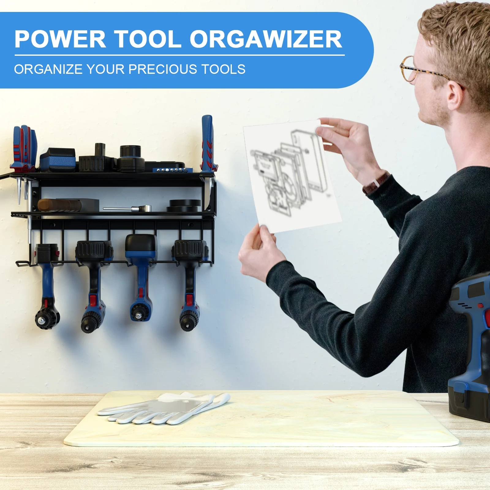 Mingtang Wall Mounted Power Tool Organizer with Charging Station