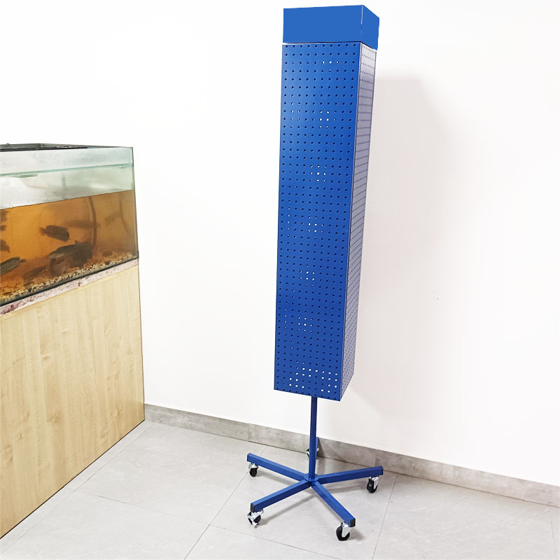 Floor rotating display stand, metal pegboard display rack