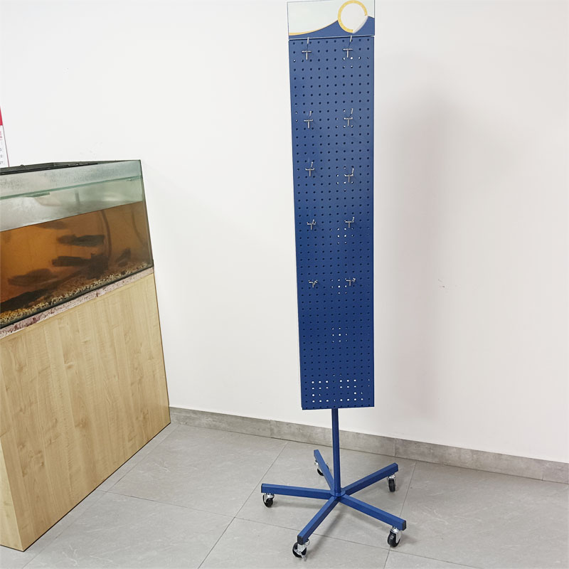 Floor rotating display stand, metal pegboard display rack