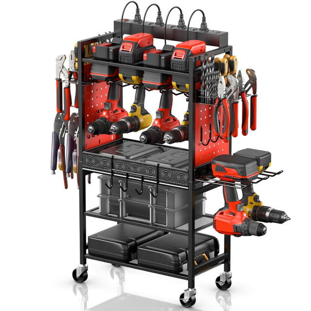 Mingtang Garage Power Tools Organizer Cart with Charging Station