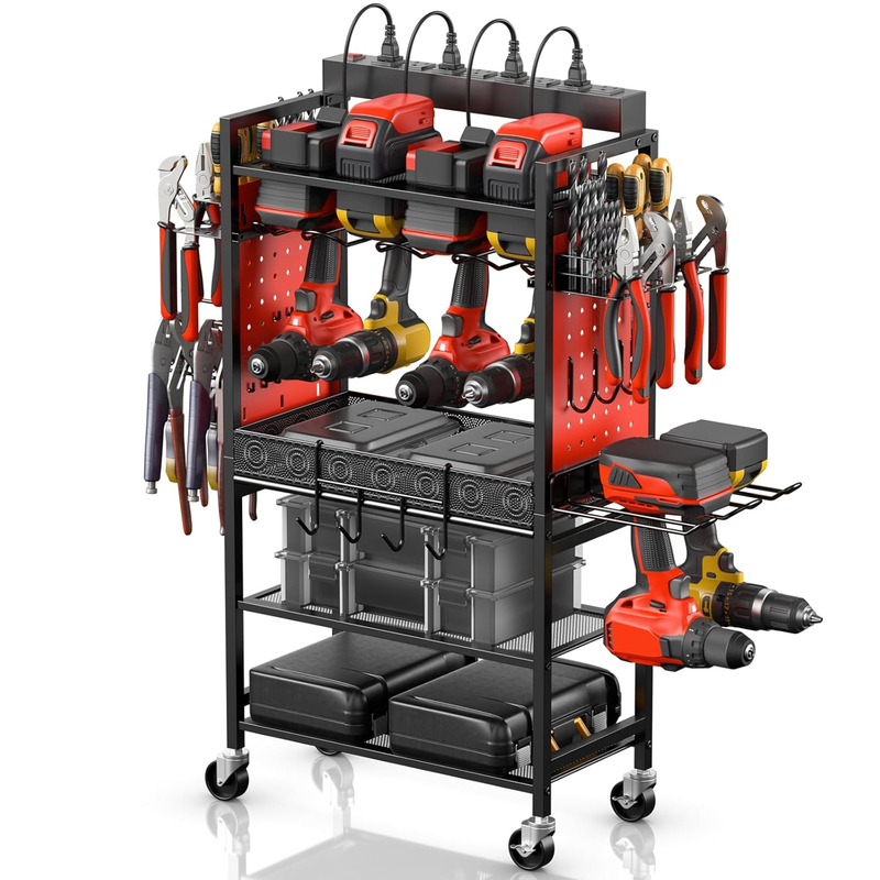 Mingtang Garage Power Tools Organizer Cart with Charging Station